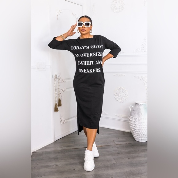 Black Midi dress today outfit is an oversized tee and sneakers type - Picture 3 of 4